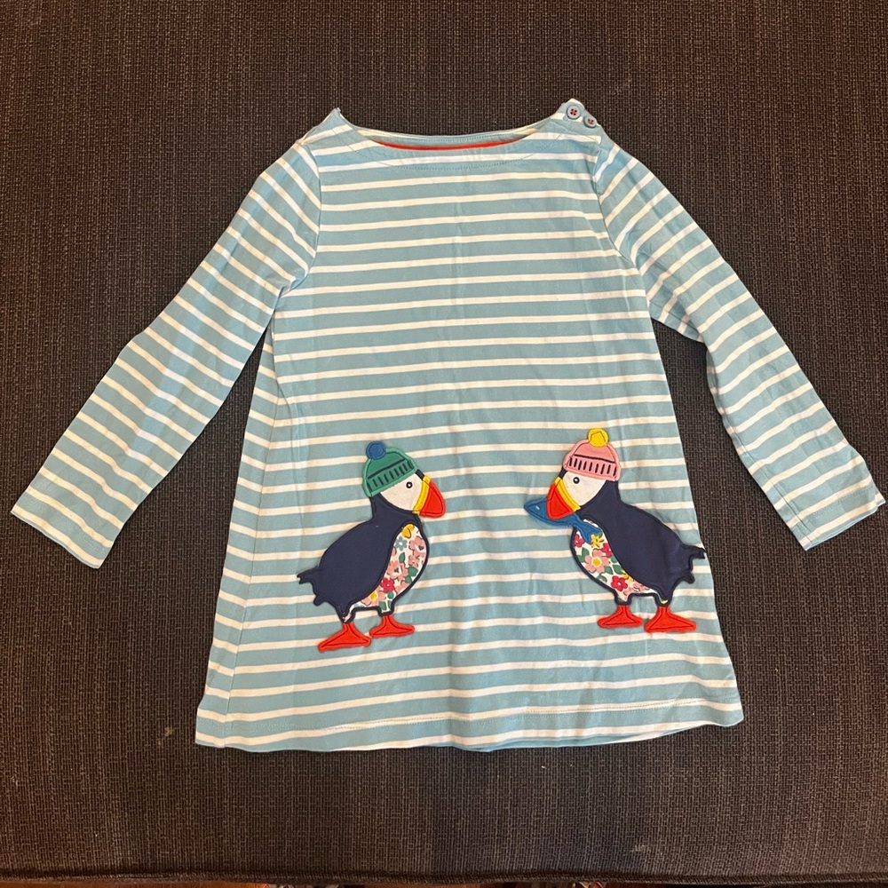 Mini Boden Blue and White Striped Puffin Tunic